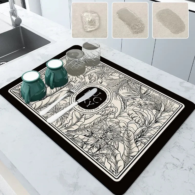 Absorbent Drain Mat Countertop Dry Mats Printed Coffee Machine Draining Pad Kitchen Table Tableware Placemats