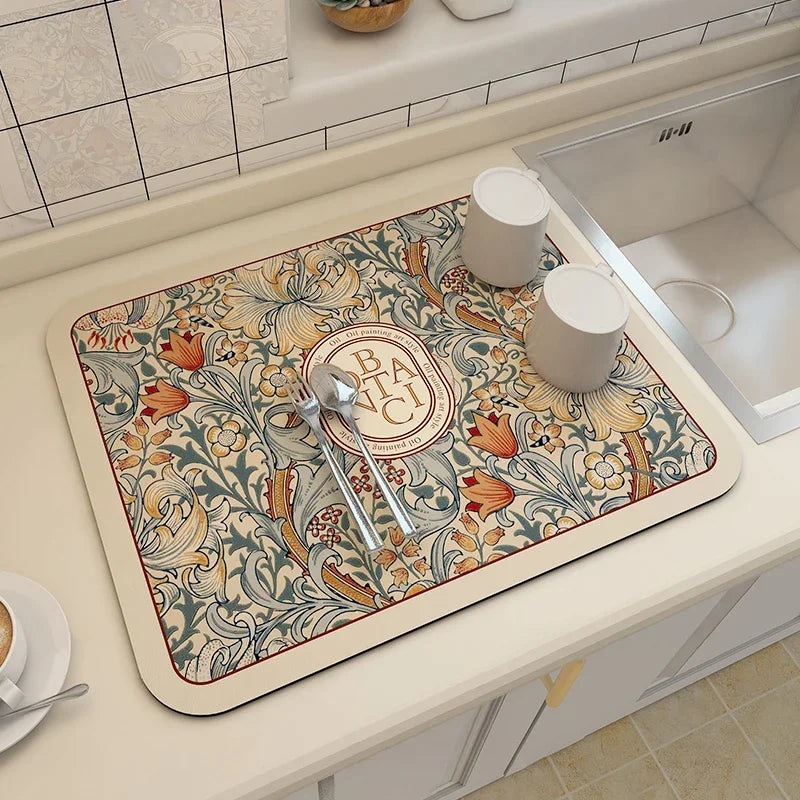 Absorbent Drain Mat Countertop Dry Mats Printed Coffee Machine Draining Pad Kitchen Table Tableware Placemats