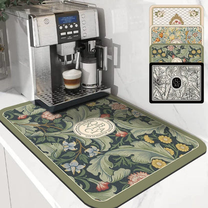Absorbent Drain Mat Countertop Dry Mats Printed Coffee Machine Draining Pad Kitchen Table Tableware Placemats