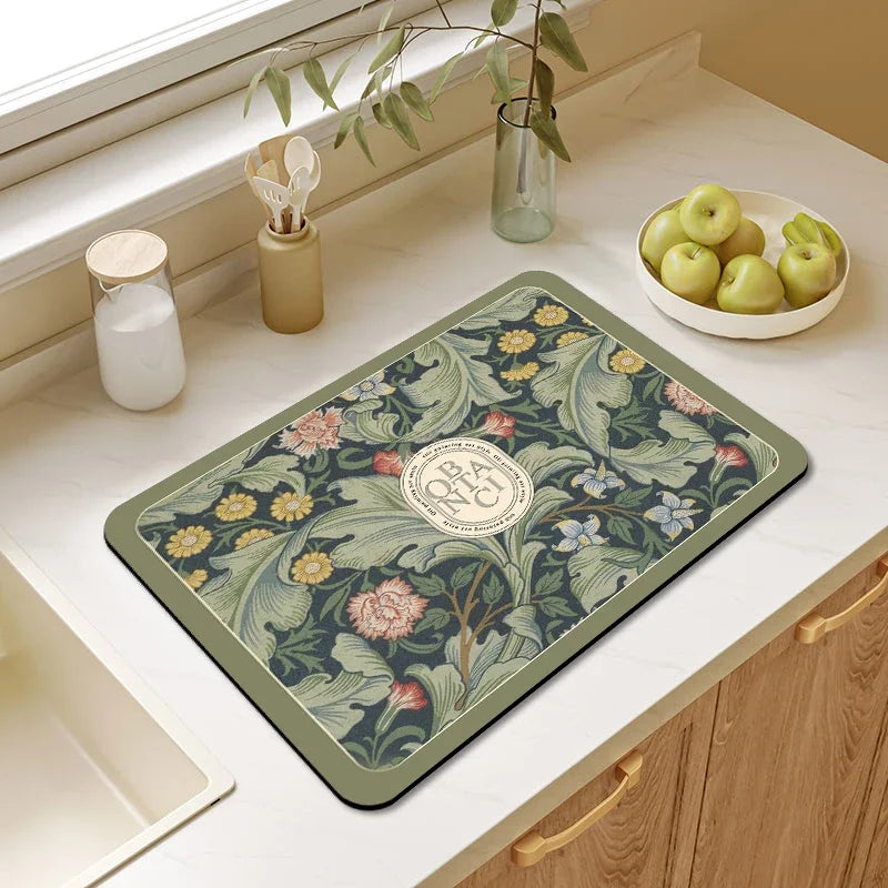 Absorbent Drain Mat Countertop Dry Mats Printed Coffee Machine Draining Pad Kitchen Table Tableware Placemats
