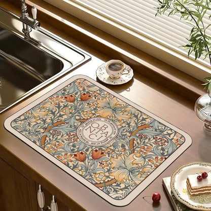 Absorbent Drain Mat Countertop Dry Mats Printed Coffee Machine Draining Pad Kitchen Table Tableware Placemats