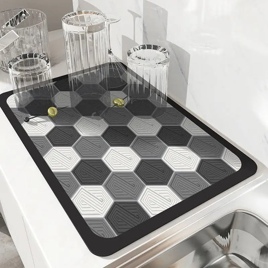 Absorbent Mat Kitchen Bar Dish Draining Mat Scandinavian Style Diamond-shaped Block Absorbent Floor Mat Washstand Mats