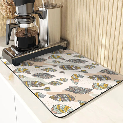 Animal Style Diatomaceous Earth Mat Kitchen Accessories Flowers Pattern Absorbent Drying Mat For Kitchen Table Pads Cup Coaster