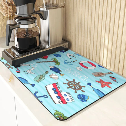 Animal Style Diatomaceous Earth Mat Kitchen Accessories Flowers Pattern Absorbent Drying Mat For Kitchen Table Pads Cup Coaster