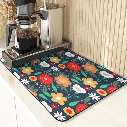 Animal Style Diatomaceous Earth Mat Kitchen Accessories Flowers Pattern Absorbent Drying Mat For Kitchen Table Pads Cup Coaster