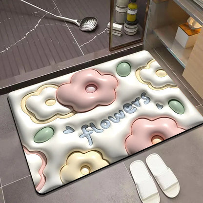 3D Cartoon Dilate Floret Diatom Carpet Toilet Door Entrance Bathroom Absorbent Anti-slip Soft Diatom Mud Floor Mat