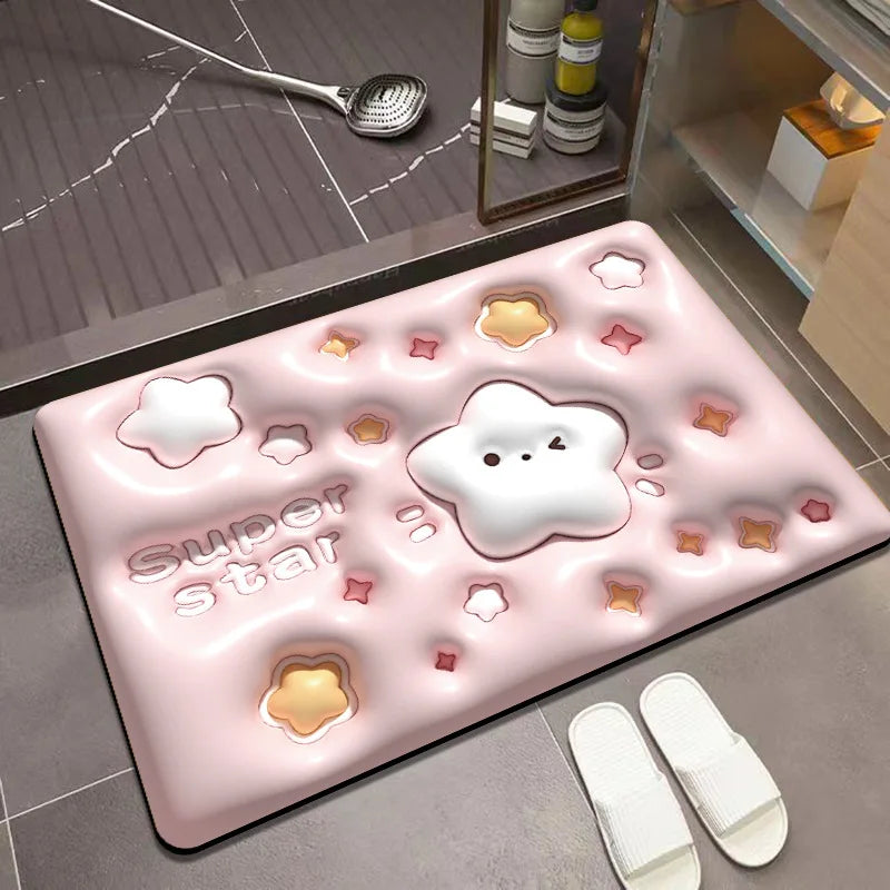 3D Cartoon Dilate Floret Diatom Carpet Toilet Door Entrance Bathroom Absorbent Anti-slip Soft Diatom Mud Floor Mat