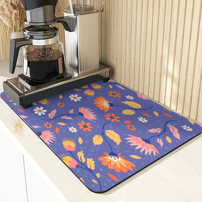 Animal Style Diatomaceous Earth Mat Kitchen Accessories Flowers Pattern Absorbent Drying Mat For Kitchen Table Pads Cup Coaster
