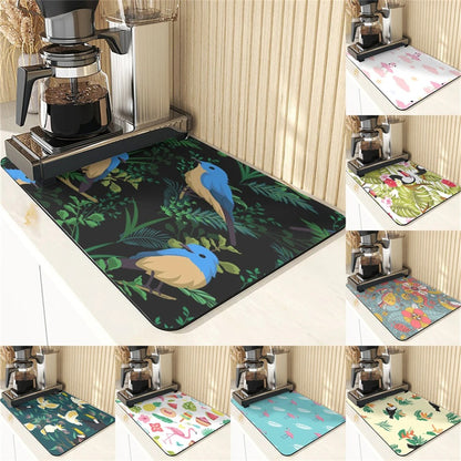 Animal Style Absorbent Drying Mats For Kitchen Coaster Absorbent Drying Mat For Kitchen Birds Pattern Kitchens Dish Drying Mat