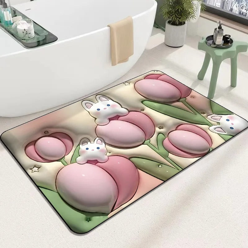 3D Inflatable Diatom Mud Absorbent Bath Mats, Quick Drying, Non-slip Mat, Bathroom Carpet, Can Be Customized