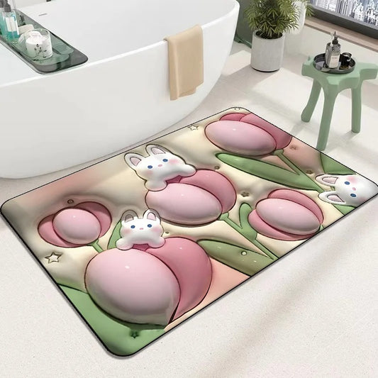 3D Inflatable Diatom Mud Absorbent Bath Mats, Quick Drying, Non-slip Mat, Bathroom Carpet, Can Be Customized